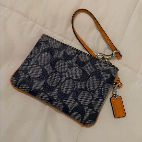 Coach Signature Navy and Orange Wristlet - Picture 2 of 3